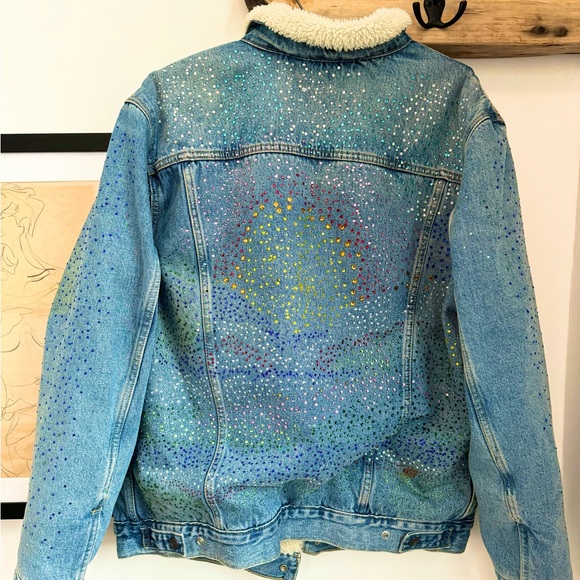 Sun Set Rhinestone hand applied on Sherpa Jean jacket - Picture 4 of 10